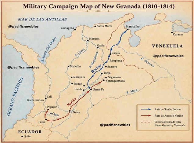 Colombian flag waving with the caption 'July 20, 1810 - July 20, 2026: The Fight Continues' overlaid, symbolizing 216 years of independence struggle